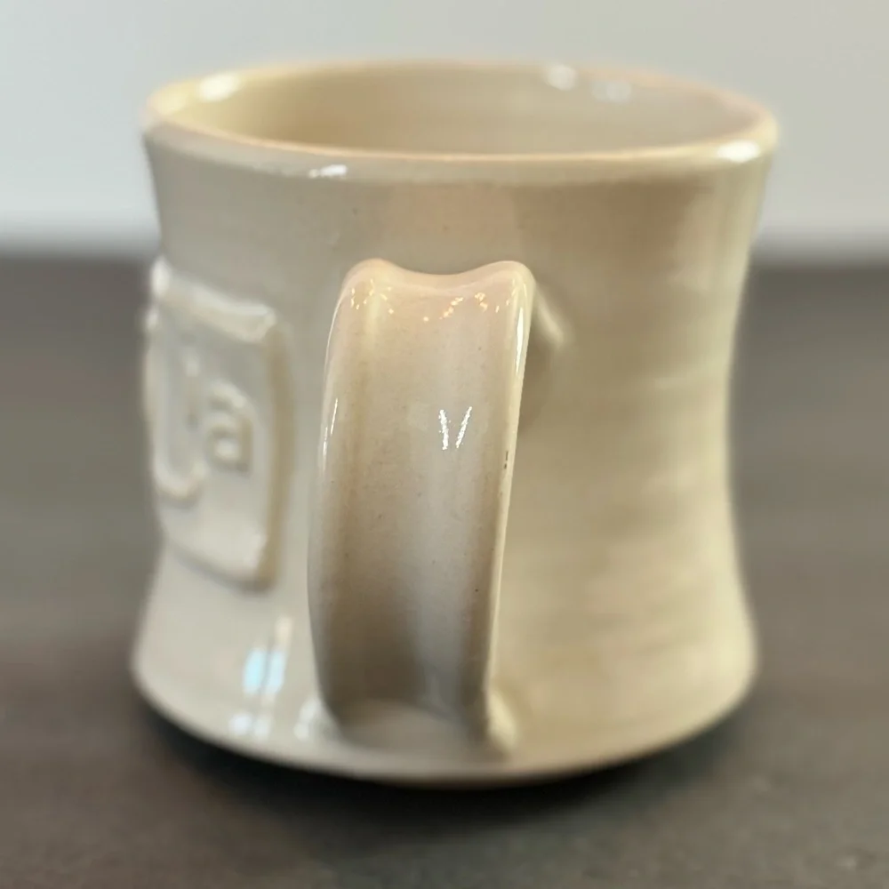 mAgNoLia Ivory Coffee Mug Cup Joanna Gaines Hand Made 3D Pottery Black Oak Art - Picture 4 of 9